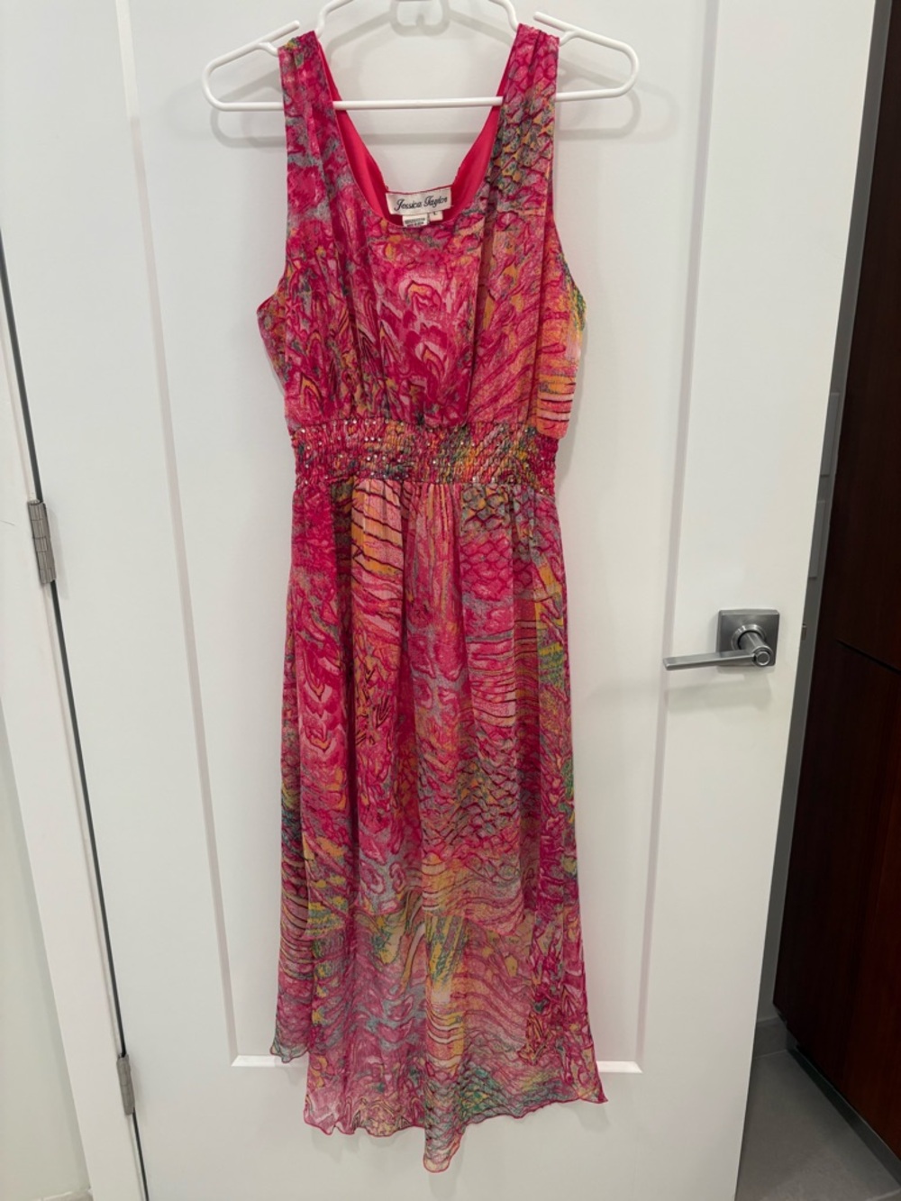 Vintage Y2K Fairycore Jessica Taylor Chiffon Rhinestone High Low Dress Size L